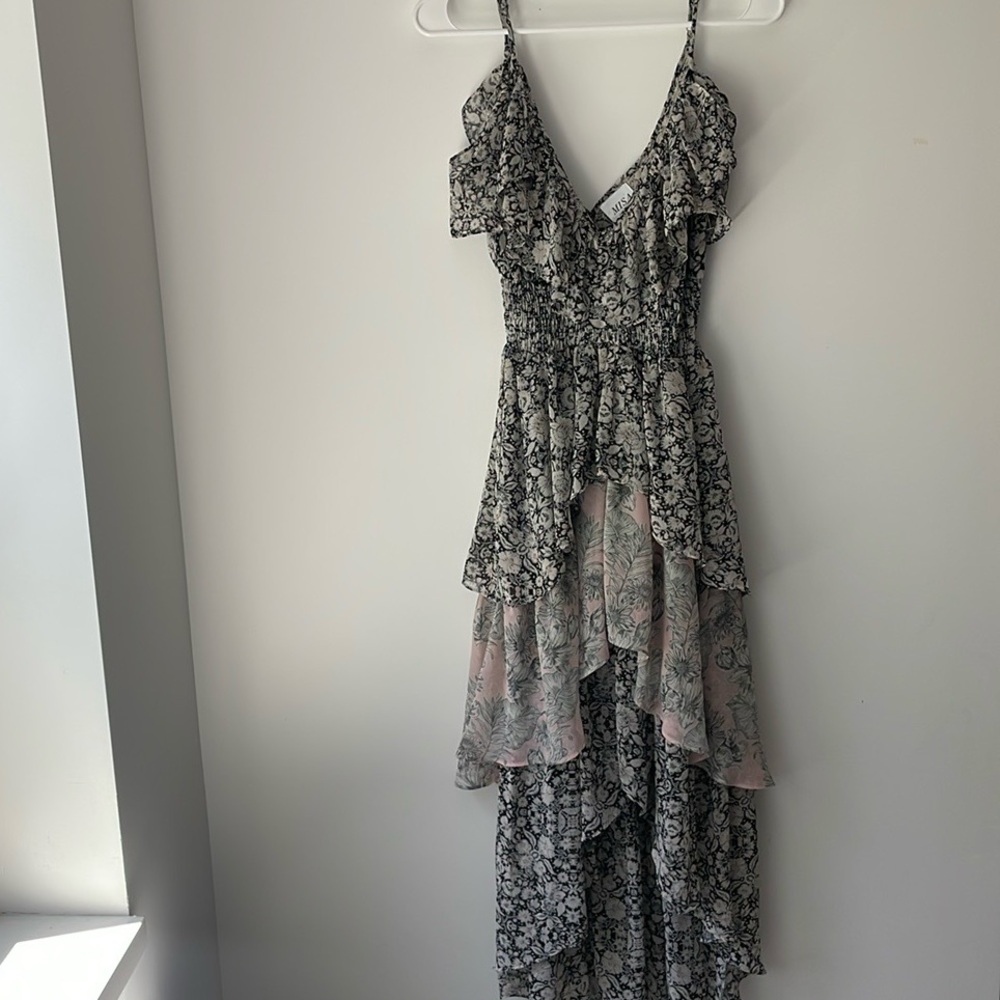 MISA IDALIA BLACK FLORAL DRESS XS